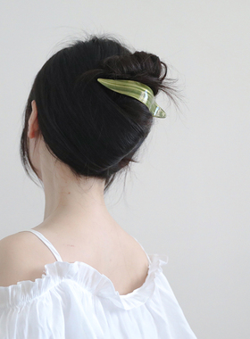 竹色溪下绿 竹叶大号一字夹盘发夹 国风清冷感发饰日常开车发夹