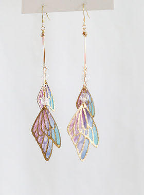 原创 金边镂空渐变布翅膀蝴蝶耳环耳夹 梦幻仙气仙女古风耳饰