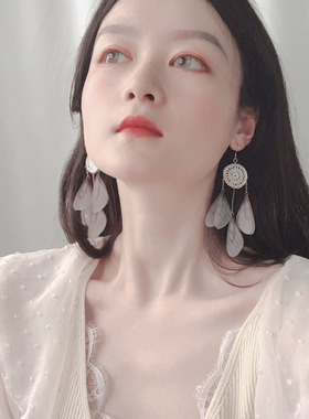 捕梦网造型圆环纱布蝴蝶翅膀流苏耳环耳夹 仙气度假旅游925耳饰