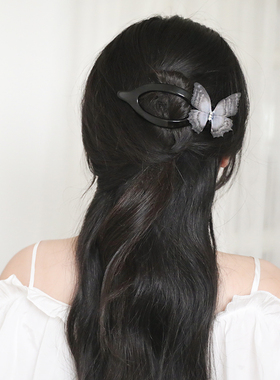 SUZEE原创设计 暗夜蝶 灰紫色蝴蝶横夹鸭嘴夹 半扎发后脑勺发夹