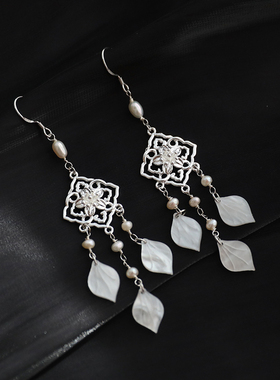 原创设计流苏耳环耳坠珍珠复古蚊香盘耳夹 中国风苗族民族风耳饰