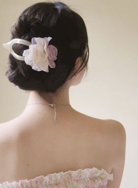 SUZEE原创设计 烟灰紫淡雅玫瑰花大发夹  新中式国风发抓盘发头饰