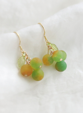 小青橘子渐变绿色水果耳环 可爱小巧学生耳钉 森系小众无耳洞耳夹