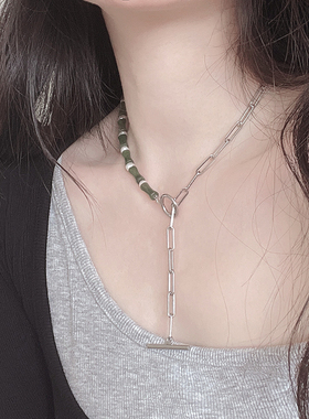 不对称手工橄榄石珍珠锁骨链