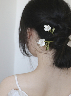 SUZEE原创设计 白玫瑰庄园 法式复古花朵发簪发钗新中式汉服发饰
