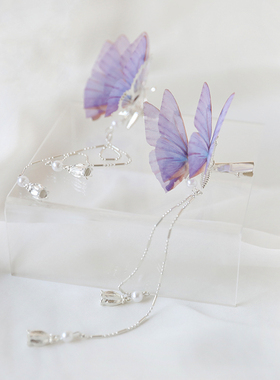 SUZEE原创设计 颤动蝴蝶 梦幻弹簧晃动立体纱流苏鸭嘴夹发夹发饰