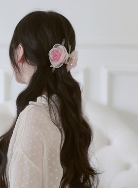 SUZEE原创设计 芙蓉浣纱 渐变立体雪纺纱玫瑰芍药花抓夹发饰发抓