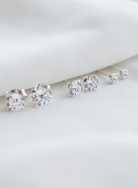 SUZEE定制   高品质超闪火彩锆石耳钉耳环 925纯银  4mm6mm