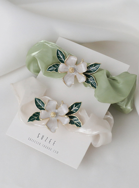 原创设计 栀子花语温柔约定守候 花朵发饰大肠发圈 绿色百搭发绳
