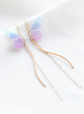 蝴蝶轨迹 S形S型弧形弯曲线曲形螺旋蝴蝶耳坠耳夹耳环 修脸型仙气