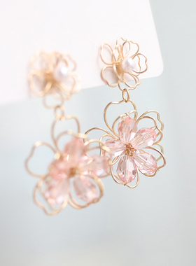水晶手工花朵立体耳环 小清新精致柔美温柔小众耳坠 不挑人防过敏