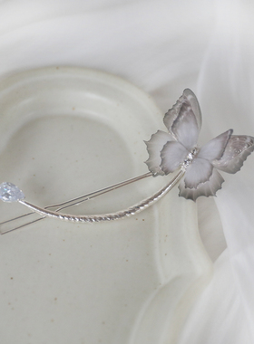 SUZEE原创设计 暗夜蝶 灰紫色蝴蝶青蛙扣发夹 盘发弧形微笑一字夹