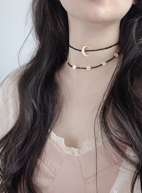 SUZEE黑尖晶黄贝壳星月项链