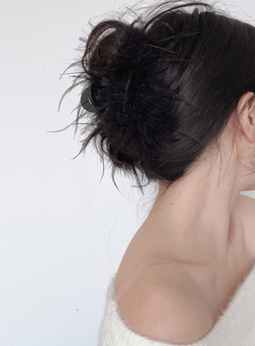 鲨鱼夹羽毛抓夹鸵鸟毛发夹后脑勺毛毛发抓 超仙明星同款头饰贵气