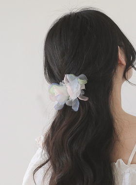 SUZEE原创设计 影捎落花 网纱超仙花朵森系日常小仙女发夹弹簧夹
