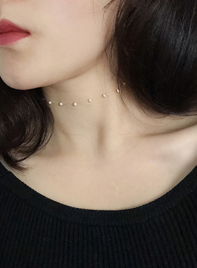 露似珍珠 925纯银隐形鱼线珍珠项链choker颈链颈圈 原创简约知性