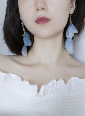 原创精灵纱翅膀羽毛流苏波西米亚耳挂耳饰无耳洞 仙气仙女度假风