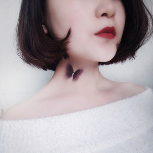 蝶落颈间 S925银 原创隐形鱼线薄纱双层立体蝴蝶颈链项链choker