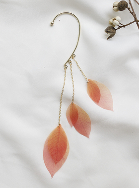 黄色叶子树叶流苏耳挂耳饰无耳洞 原创仙气飘逸