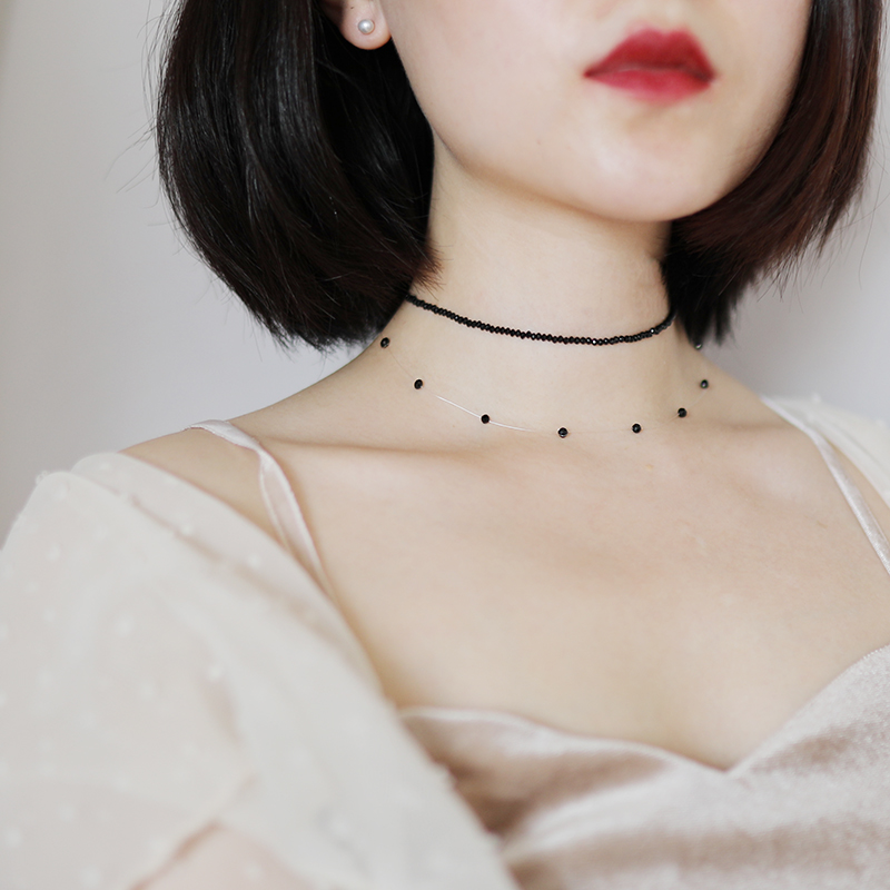 鱼线隐形叠加两件套高冷纯银项链