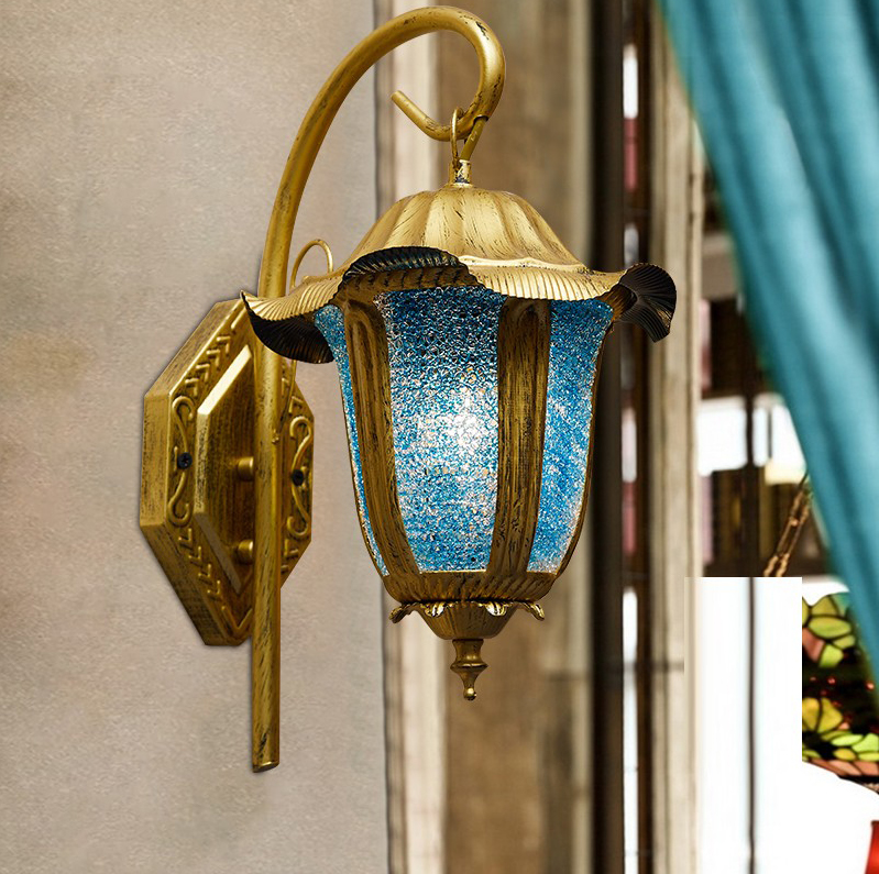 摩洛哥蓝色个性壁灯地中海过道走廊阳台酒店酒吧民宿铁艺装饰灯具