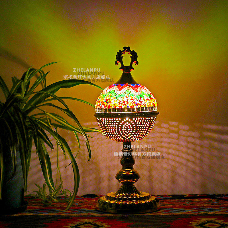 欧式床头灯地中海复古卧室吧台浪漫手工礼品土耳其彩色玻璃台灯