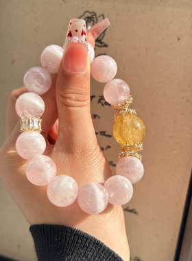 天然粉水晶大珠能量手串女新中式马粉精致黄水晶手链送人礼物闺蜜