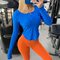 REYNA SHORT LONG SLEEVE WOMENS SLIM V-NECK ROUNDED HEM SPORTS YOGA RUNNING FITNESS TRAINING TOP