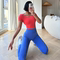 REYNA FITNESS SHORT SLEEVE YOGA VEST CHEST PADDED LARGE NECK CAN BE WORN OUTSIDE BEAUTIFUL BACK T-SHIRT SHOCKPROOF GATHERING TOP WOMEN