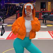 Reyna网红纯色拉链运动卫衣女 连帽健身外套罩衫 短款 宽松跑步开衫