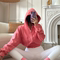 REYNA FITNESS SWEATSHIRT LOOSE HOODED DRAWSTRING CROPPED RUNNING CARDIGAN YOGA JACKET TOP COVER-UP WOMEN