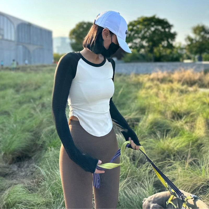 REYNA FITNESS LONG SLEEVE CONTRASTING SLIM NUDE WARM YOGA WEAR HIGH STRETCH TIGHT RUNNING T-SHIRT ATHLETIC TOP