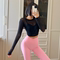 REYNA FITNESS MESH LONG SLEEVE CROP TOP BREATHABLE BASE LAYER CAN BE WORN OVER YOGA TOP TRAINING T-SHIRT