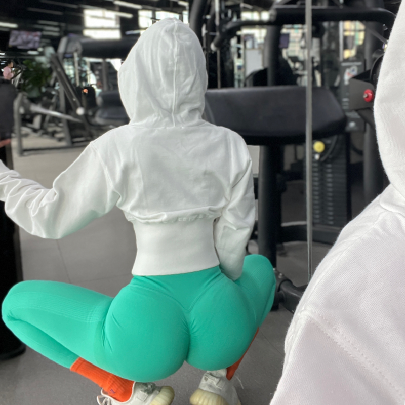 REYNA INTERNET CELEBRITY LOOSE HOODED PULLOVER SWEATSHIRT SOLID COLOR CINCHED WAIST SLIM HIGH-WAISTED CROP TOP ATHLEISURE JACKET WOMEN