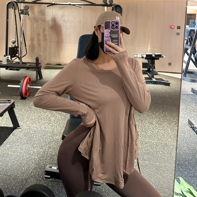 REYNA GYM CLOTHES LOOSE BACK LONG SLEEVE YOGA CLOTHES TRAINING QUICK-DRYING RUNNING TOP TO COVER THE BELLY AND SHOW THE BUTTOCKS BLOUSE WOMEN