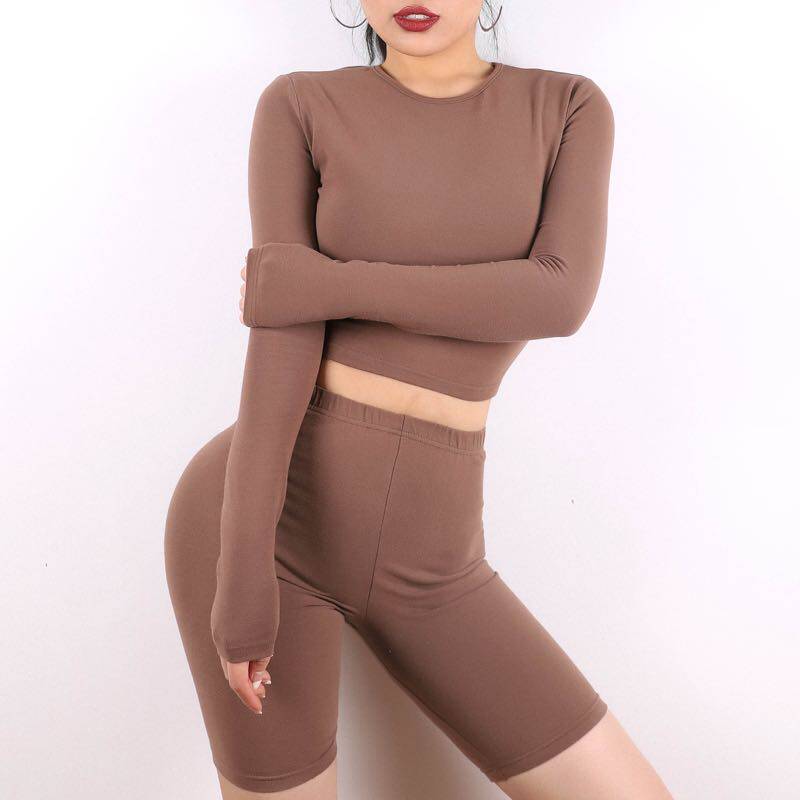 KARDASHIAN THE FITNESS SUIT FEMALE TIGHT-FITTING LONG-SLEEVED T-SHIRT SPORTS BOTTOMING SHIRT HIGH WAIST HIP ELASTIC FIVE PANTS
