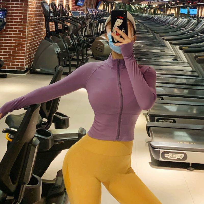 Reyna拉链健身长袖女 紧身性感速干专业运动瑜伽服跑步上衣外套