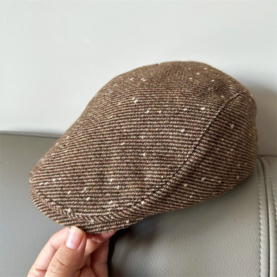 秋冬新款羊毛混纺前进帽保暖显脸小蓓蕾帽画家帽复古潮流鸭舌帽潮