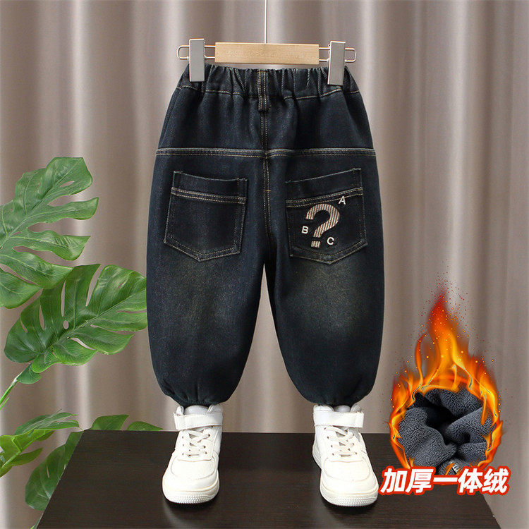 儿童装男童秋冬裤子加绒加厚牛仔裤中大童冬季一体绒保暖休闲长裤