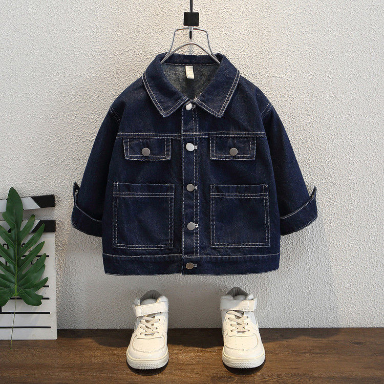 春季男童牛仔外套春秋新款儿童翻领夹克韩版洋气明线帅气上衣开衫
