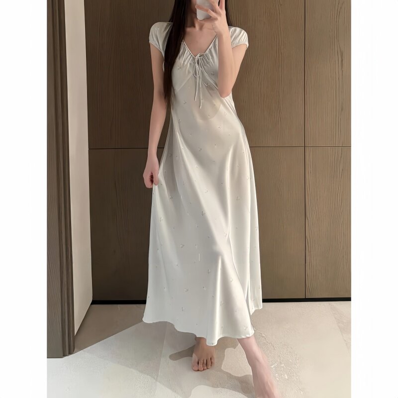 『晚风青柠』夏款吊带长裙高定轻奢冰丝碎花家居服性感甜美带胸垫