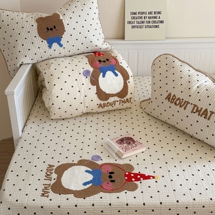韩系卡通小熊纯棉毛巾绣床盖三件套全棉豆豆被四件套春秋冬被子