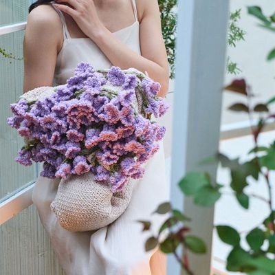 紫色花束毛毯子花朵编织午睡披肩