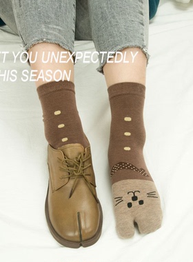 猫咪两指袜二趾袜日本木屐袜春秋中筒袜棉指袜女士可爱分趾袜子