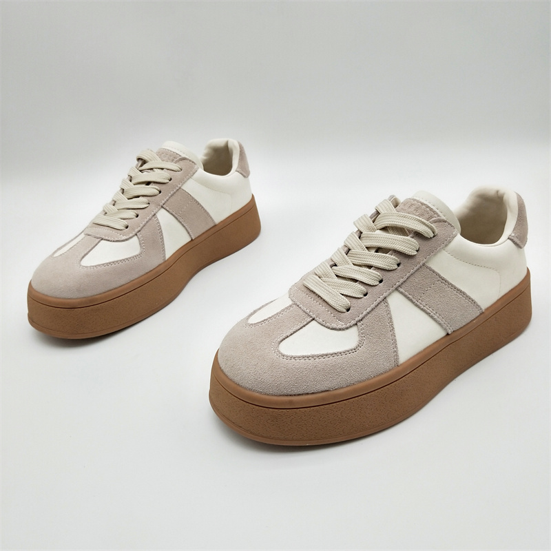 断码处理2025新款真皮牛皮圆头厚底交叉绑带时尚休闲板鞋德训鞋