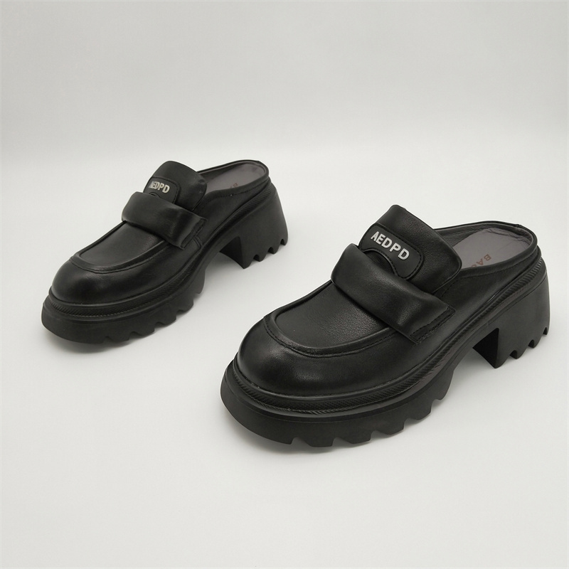 断码处理2025新款真皮牛皮包头粗跟轻便百搭穆勒鞋一脚蹬懒人半拖