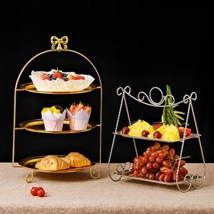 高端甜品台展示架点心架轻奢创意三层水果盘多层蛋糕架高档酒店