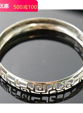 香港新款纯银纯手工刻花开窗牛角手镯女SU素银专柜正品购特价