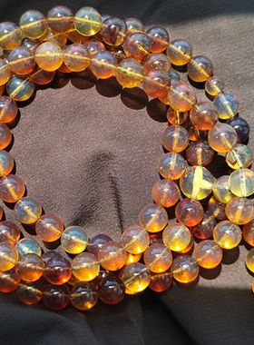 天然琥珀蜜蜡缅甸紫罗兰林草珀金兰珀金棕多宝108佛珠项链茶宝7mm