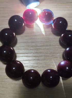 中东蜜蜡老料强紫面蓝绿精灵爆花手串19mm